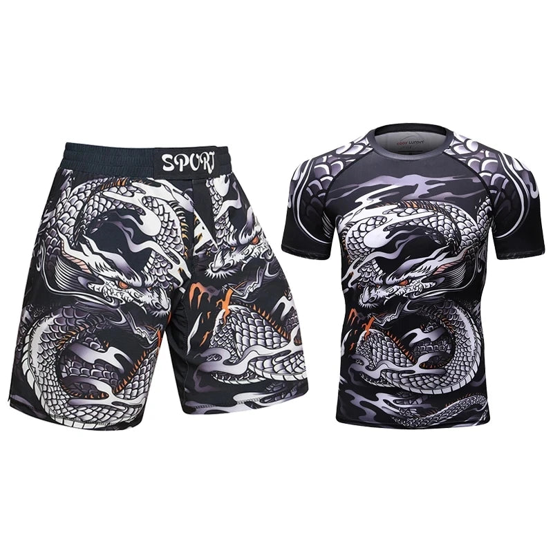 Completo sportivo da uomo Cody Lundin con stampa 3D, ideale per MMA, Jiu-jitsu, kickboxing, allenamento fitness e abbigliamento sportivo.