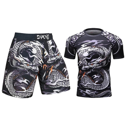 Completo sportivo da uomo Cody Lundin con stampa 3D, ideale per MMA, Jiu-jitsu, kickboxing, allenamento fitness e abbigliamento sportivo.