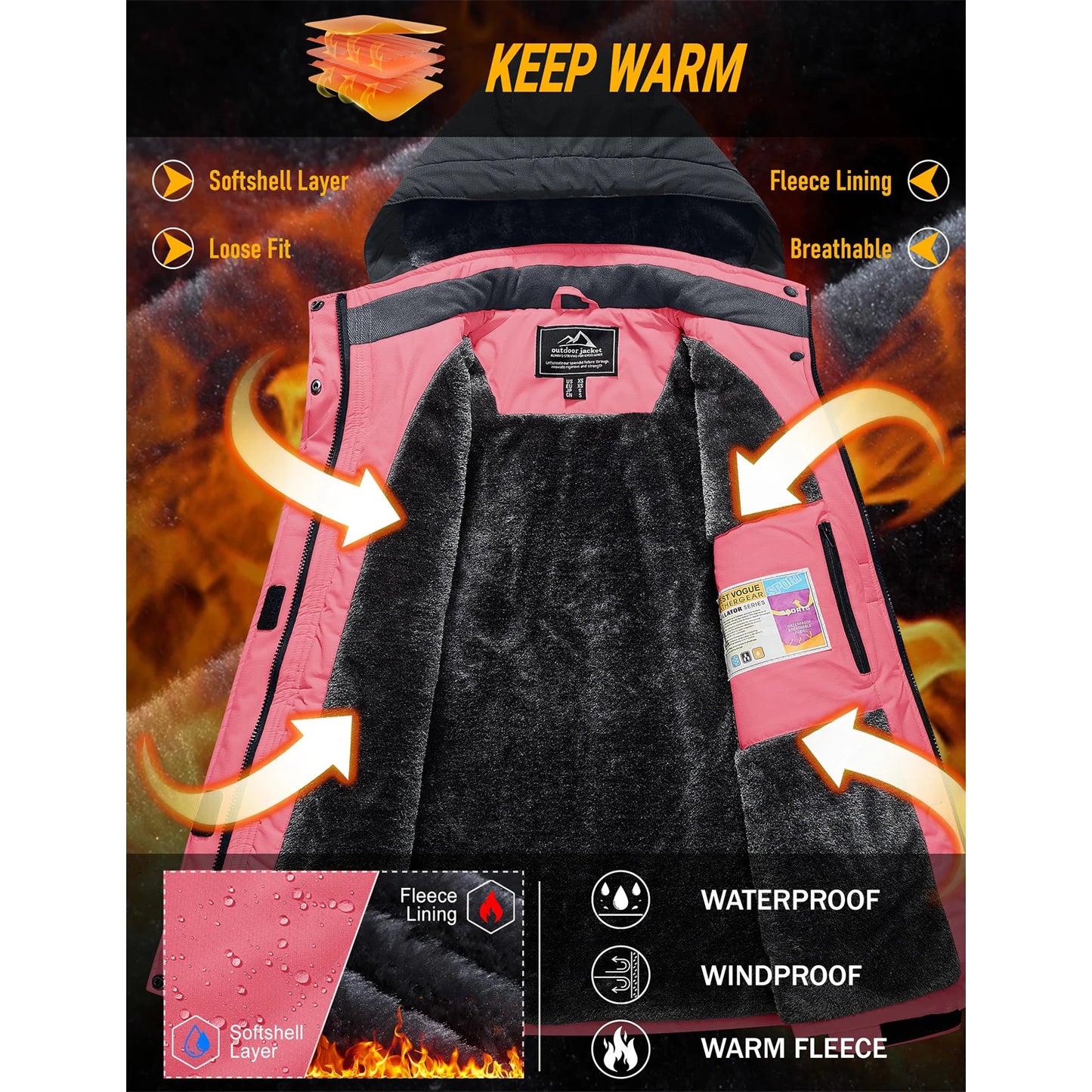 MAGCOMSEN Womens Ski Jacket Winter Warm Fleece Parka Windproof Rain Snowproof Thermal Heavy Coat Hiking Ladies Snowboard Anorak