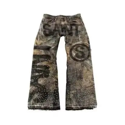 Jeans larghi a gamba dritta con tasche e design alla moda, modello a ali, stile coreano, nuovi pantaloni in denim di tendenza