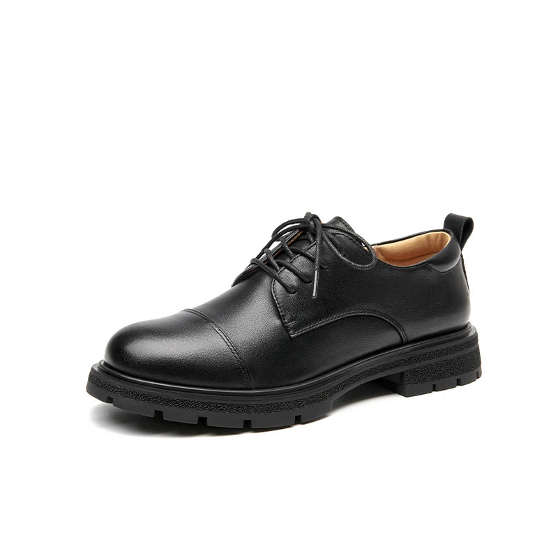 BEAUTODAY Scarpe Derby da donna in vera pelle, basse, punta tonda, allacciatura, tacco quadrato, casual, Oxford, fatte a mano 21529