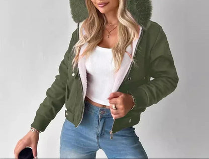 Giacca da donna corta Streetwear Moda versatile Casual Cerniera Spessa Maniche lunghe Cappotti con cappuccio per donna 2024 Autunno/Inverno