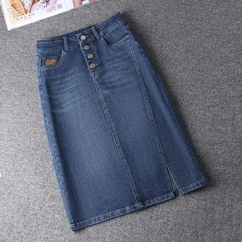 Oversized 5XL Denim Skirt Women's Spring/summer Mid length 2024 New High waisted Elastic Korean A-line Split Casual hip Skirts