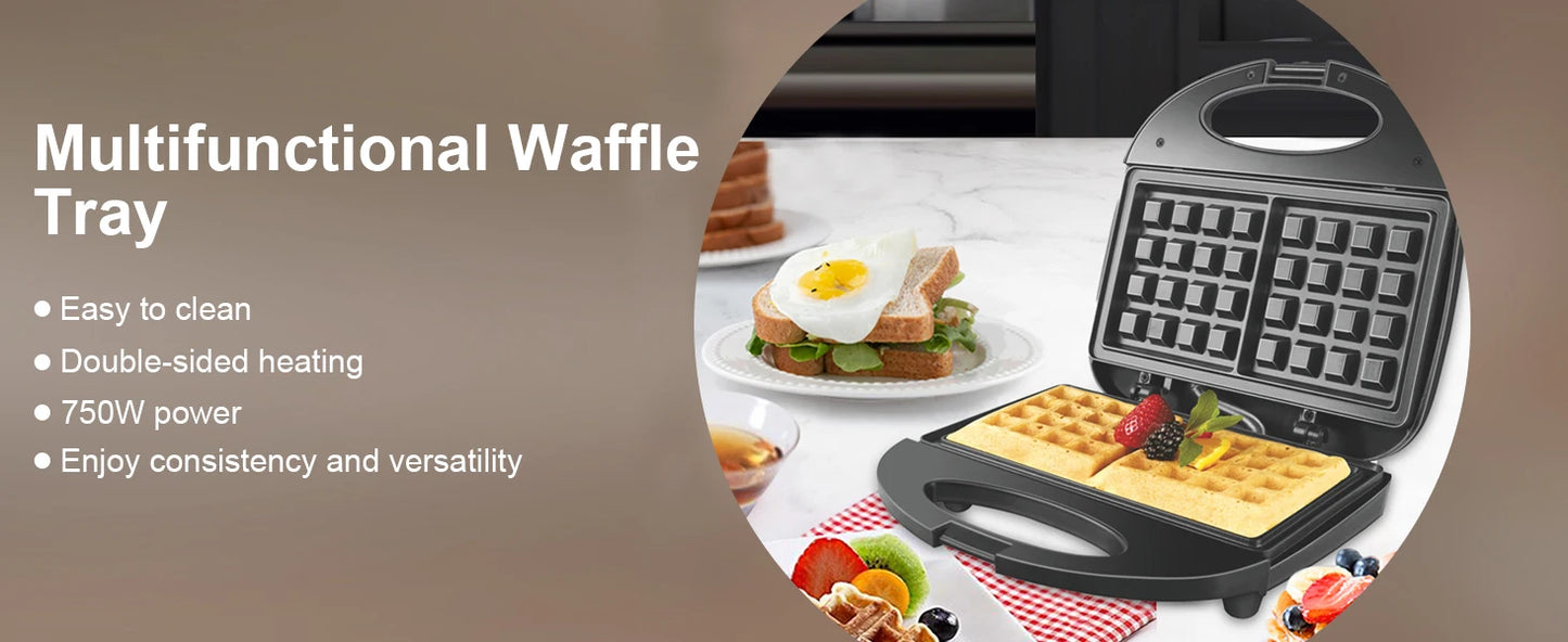 Piastra per waffle con piastre antiaderenti, alloggiamento Cool Touch, indicatori di accensione e spegnimento, macchina per la colazione, avvolgicavo, 750 W.