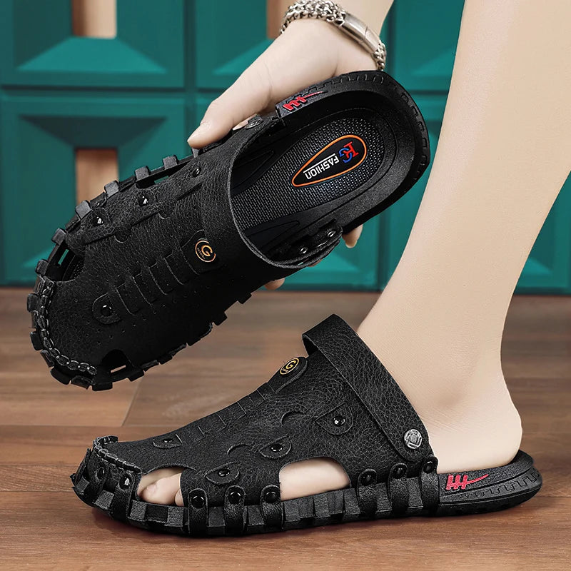 Ciabatte da uomo con punta chiusa, stile strada/spiaggia, antiscivolo, morbide e leggere, taglie forti 45 46, scarpe estive alla moda, casual e moderne.