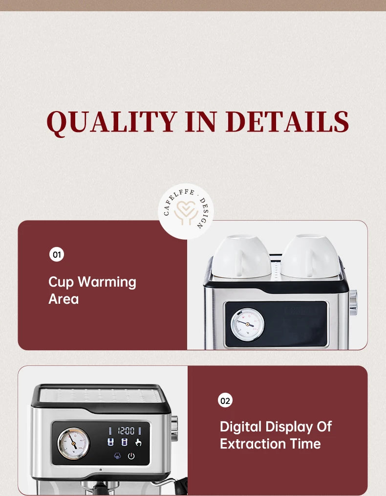 Macchina per caffè espresso Cafelffe 20 bar, macchina per cappuccino con montalatte e lancia vapore, macchina per caffè, regalo Cafetera semi-automatica