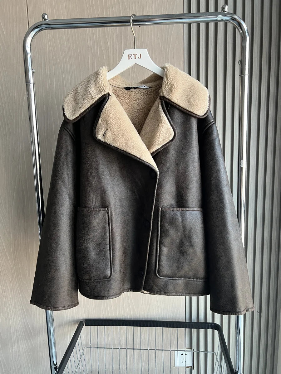 ETJ 2025 Fall/Winter New Arrival Women's ZW Series Double-Sided Collar Oversized Long-Sleeve Jacket Warm Coat 3548246