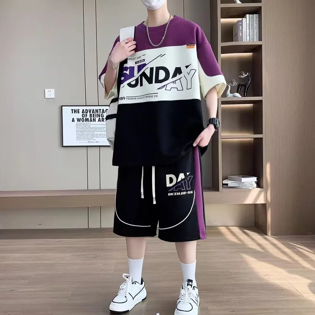 Completo estivo da uomo taglie S-6XL, nuovo set di tendenza a due pezzi, maglietta e pantaloncini in stile coreano, abbigliamento firmato da uomo.