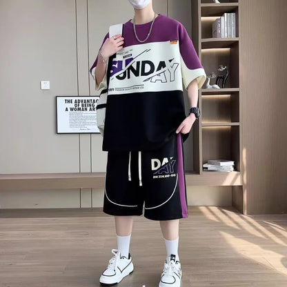 Completo estivo da uomo taglie S-6XL, nuovo set di tendenza a due pezzi, maglietta e pantaloncini in stile coreano, abbigliamento firmato da uomo.