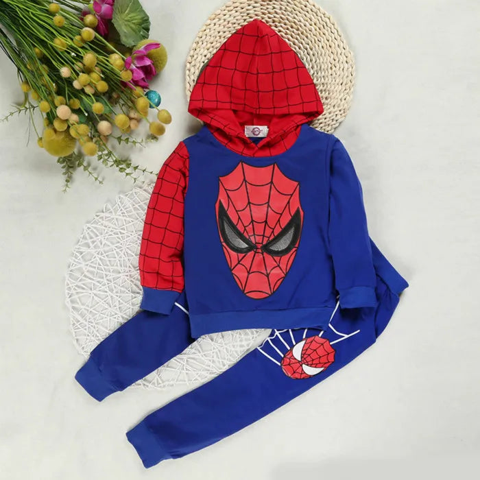 Costume da supereroe dei cartoni animati per bambini, set di abbigliamento per neonato, cappotto primaverile, pantaloni, completo da 2 pezzi per bambina con felpa con cappuccio e pantaloni.