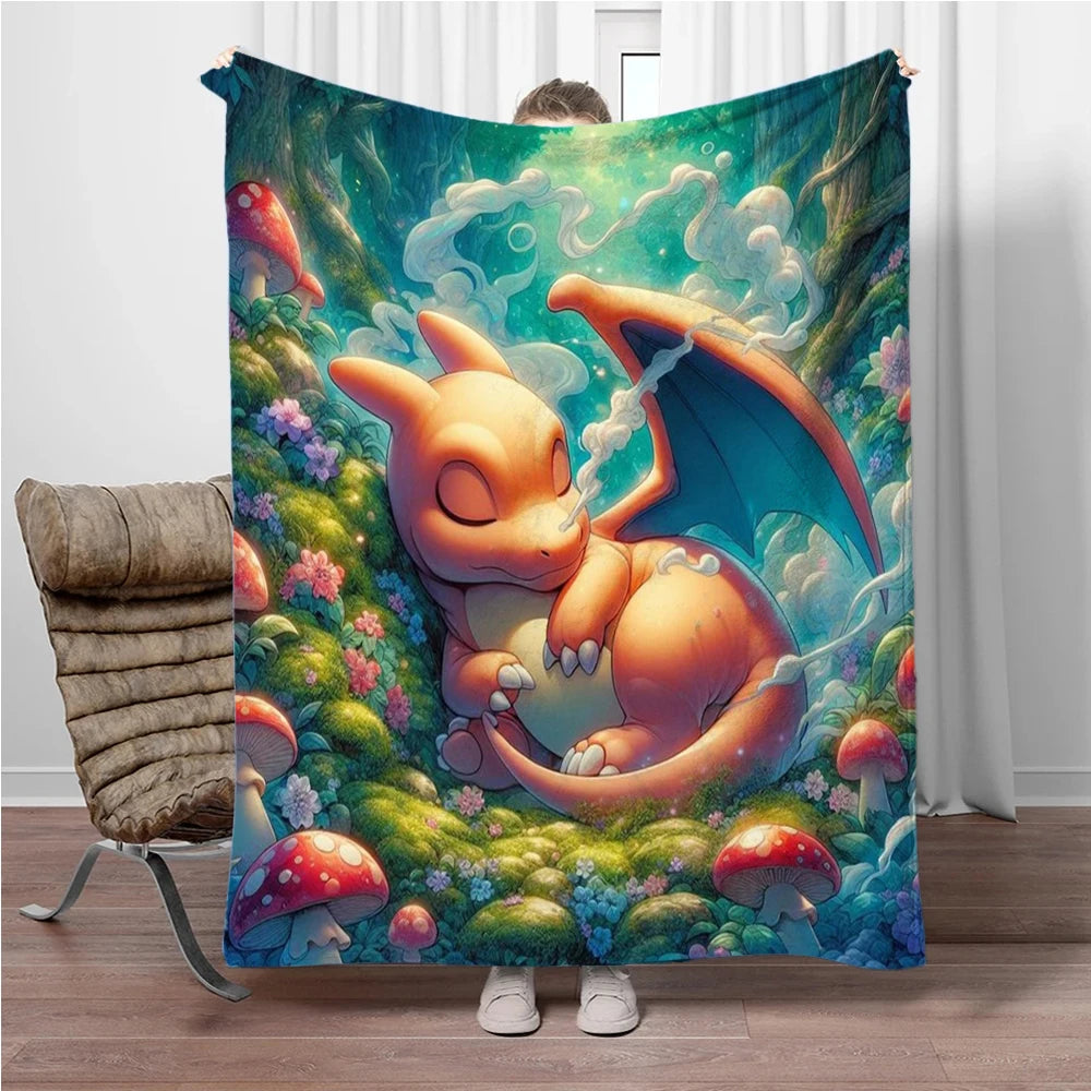 Japan Cartoon Charizard Pokemon Children Warm Soft Blankets for Sofa Bed Cover Blanket Suitable for Birthday Souvenir Gifts