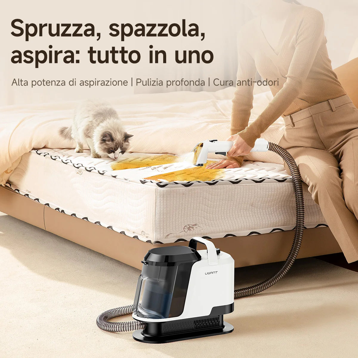 Uwant Y100 18KPa Carpet Cleaner Spray Brush Suction Portable Clean Machine for Sofa Car Shoe Pet Hair Odor Removal Self-Cleaning