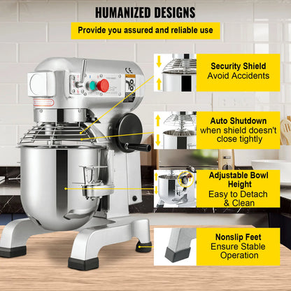 SucceBuy Impastatrice elettrica da 10-30 litri in acciaio inossidabile, frullatore professionale con frusta per uova e panna, robot da cucina, supporto per alimenti.