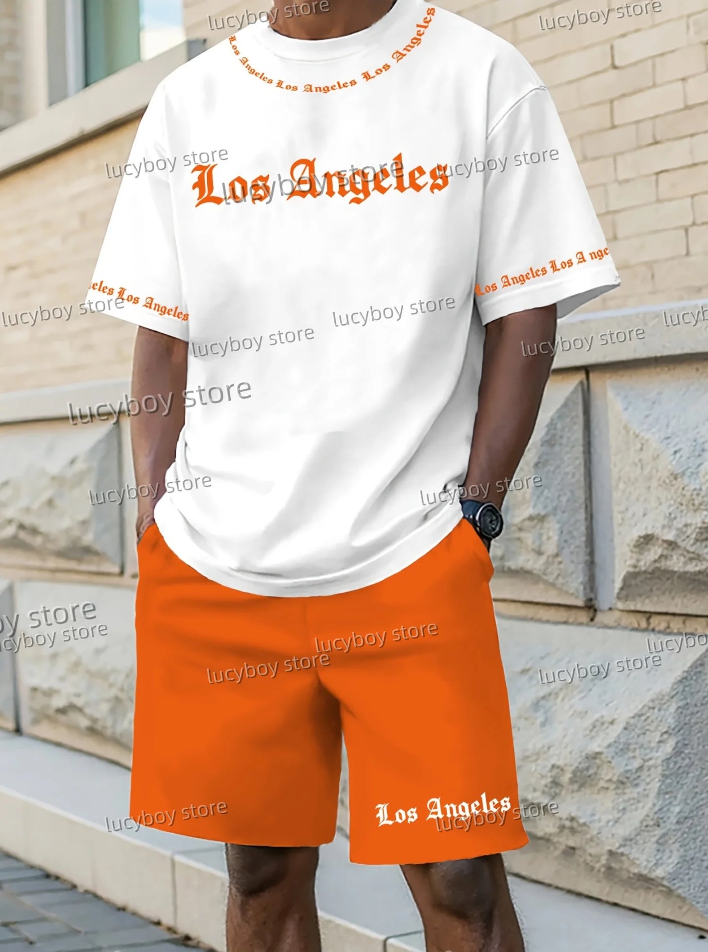 Completo da uomo Los Angeles stampato 2025, set di 2 pezzi, completo casual, abbigliamento sportivo, set fitness, tuta da uomo, abbigliamento oversize