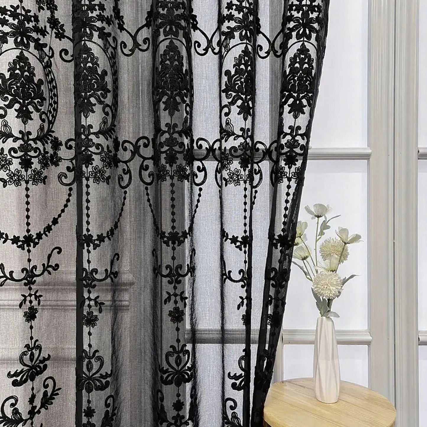 1 tenda trasparente in pizzo floreale, elegante elemento decorativo per la casa, perfetta per soggiorno e camera da letto, aggiunge fascino alle finestre