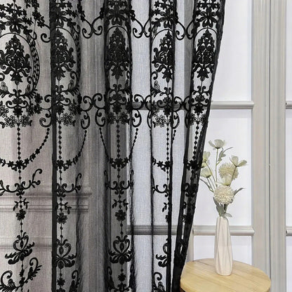 1 tenda trasparente in pizzo floreale, elegante elemento decorativo per la casa, perfetta per soggiorno e camera da letto, aggiunge fascino alle finestre