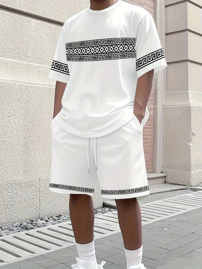 Completo estivo casual da uomo composto da t-shirt e pantaloncini 2026, abbigliamento sportivo taglie forti, t-shirt a maniche corte, pantaloncini con coulisse e tasca.