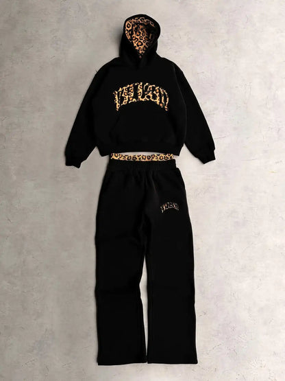 2025 New Tracksuit Men Clothing Y2K Vintage Embroidered Leopard Print Street Casual Hoodie Trendy Double Waist Unisex Sweatpants