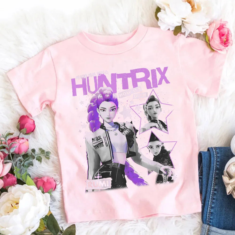 2026 Maglietta per bambine in morbido cotone con stampa del film KPop Demon Hunters - Regali per i fan - Abbigliamento per bambini - Top casual alla moda