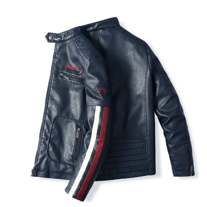 Tuta da moto da uomo in similpelle PU, giacca da corsa colorata ricamata e giacca in cotone