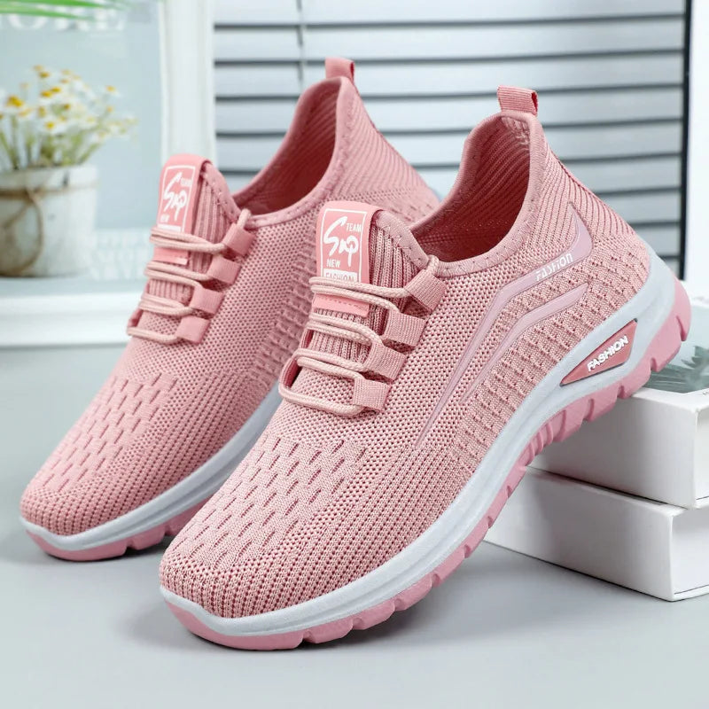 Scarpe casual da donna autunnali traspiranti da passeggio in mesh con lacci, scarpe basse da ginnastica da donna, Tenis Feminino Pink Zapatillas De Mujer