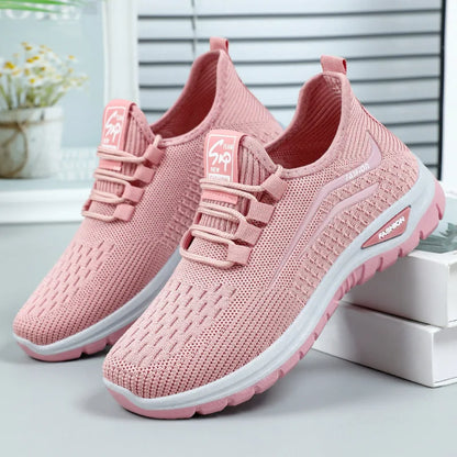 Scarpe casual da donna autunnali traspiranti da passeggio in mesh con lacci, scarpe basse da ginnastica da donna, Tenis Feminino Pink Zapatillas De Mujer