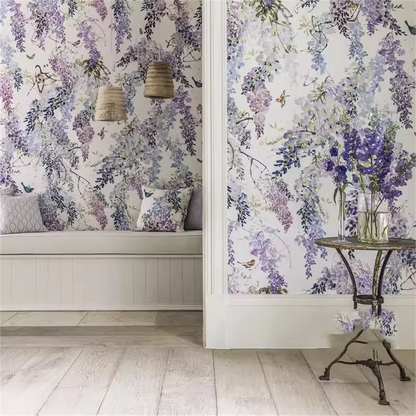 custom Wisteria wallpaper home decor TV background purple pattern bedroom wallpaper entire sheet flower waterproof wall sticker
