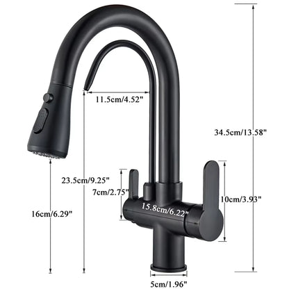 Black Filtered Faucet Brass Purifier Kitchen Faucet Dual Handle Drinking Water Vessel Sink Mixer Tap Torneira for Kitchen