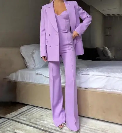 Completo da donna 3 pezzi 2025 autunno nuovo temperamento pendolarismo top corto con spalline sottili e pantaloni a vita alta con blazer a maniche lunghe