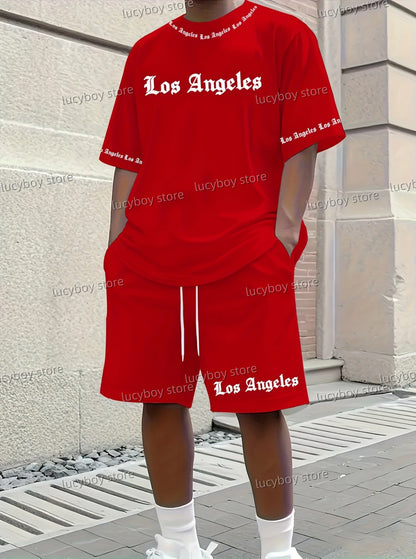 Completo da uomo Los Angeles stampato 2025, set di 2 pezzi, completo casual, abbigliamento sportivo, set fitness, tuta da uomo, abbigliamento oversize