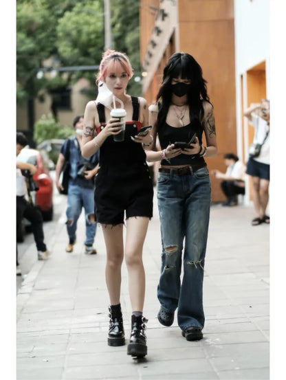 ETJ 2025  Spring new women's 1975 series high-waisted curved silhouette all cotton old ripped detail wide leg jeans