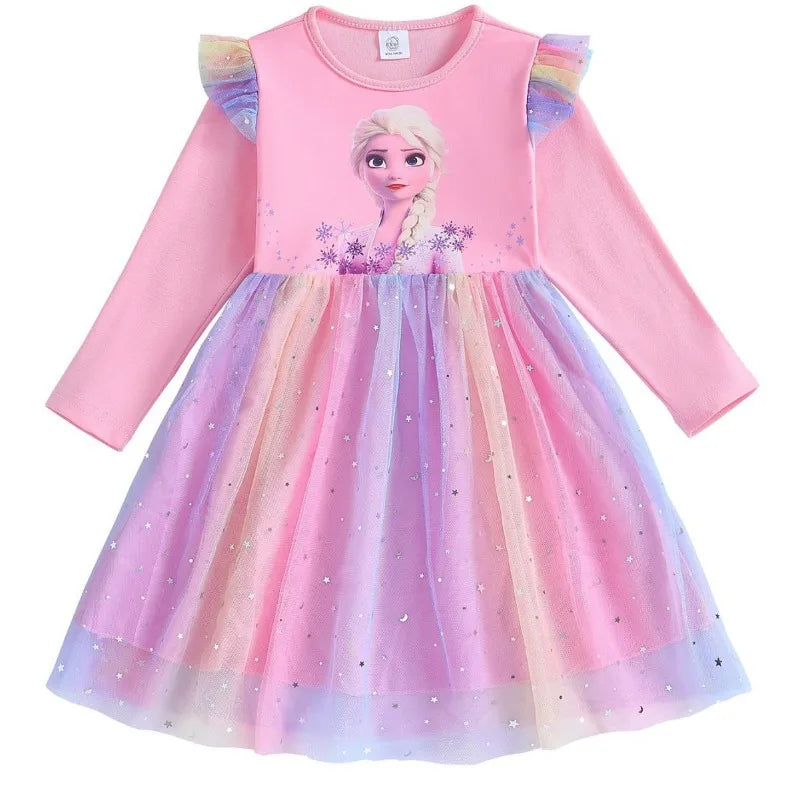 Nuovo vestito da principessa per bambine, vestito a maniche lunghe per feste, vestito di Elsa di Frozen, vestito per bambini primavera autunno 2-9 anni