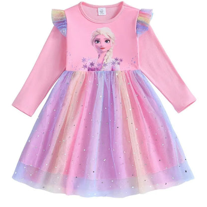 Nuovo vestito da principessa per bambine, vestito a maniche lunghe per feste, vestito di Elsa di Frozen, vestito per bambini primavera autunno 2-9 anni