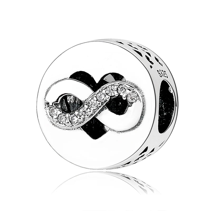 100% autentico argento sterling 925, cuore rosa, perline di zirconi trasparenti, compatibile con i charm europei originali, braccialetti e creazione di gioielli