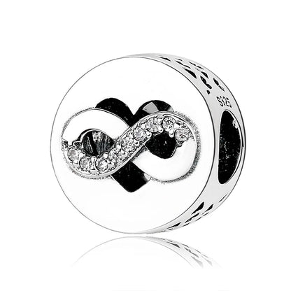 100% autentico argento sterling 925, cuore rosa, perline di zirconi trasparenti, compatibile con i charm europei originali, braccialetti e creazione di gioielli
