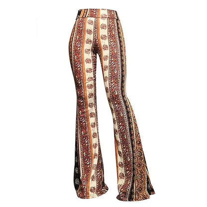 Pantaloni da donna aderenti a zampa d'elefante con stampa retrò a rose, fondo a campana grande, stile boho, stampa primavera estate, Pantalones De Mujer