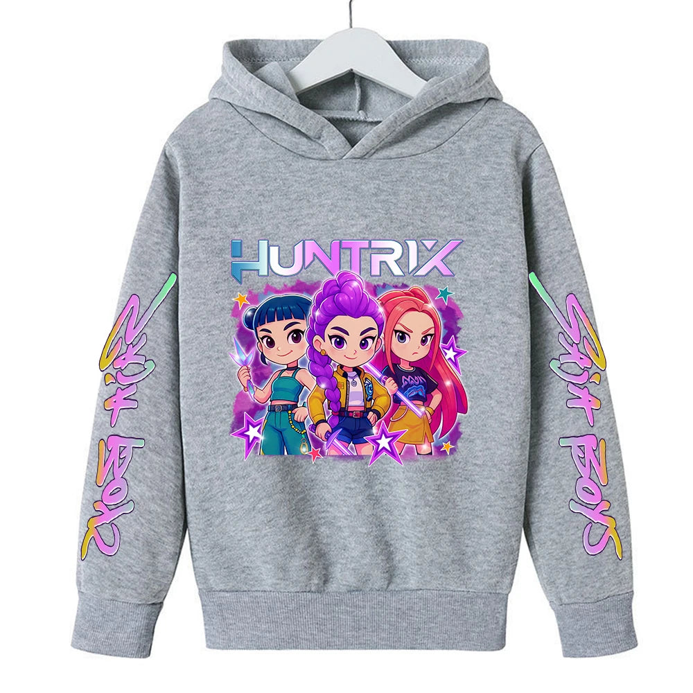 Felpa con cappuccio KPop Demon Hunters Huntrix per bambini, abbigliamento da principessa per ragazze, abbigliamento alla moda per ragazzi, felpa primavera autunno, top per bambini