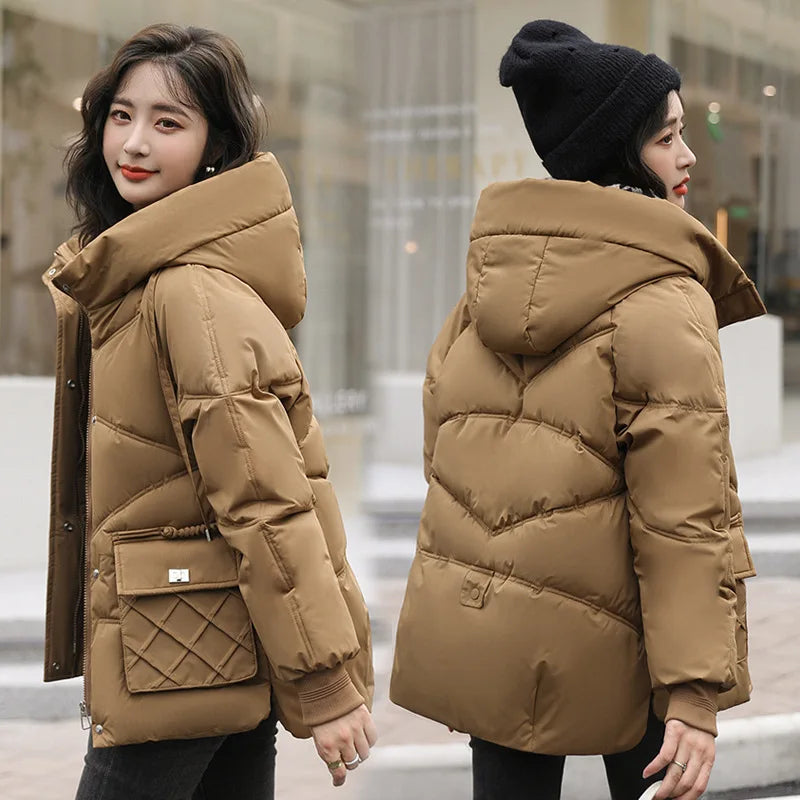 Korean Loose Cotton Jacket Casual Hooded Basic Coat Women Outwear Women Winter Parkas Coat 2025 Winter Warm Thicken Cotton Coat