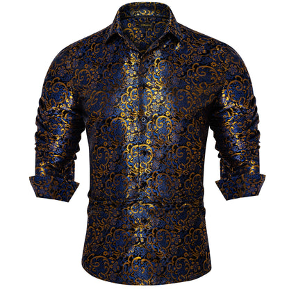 Camicie da uomo a maniche lunghe in seta e poliestere, camicie eleganti di lusso, camicie da smoking con colletto rovesciato e motivo paisley, abbigliamento da uomo