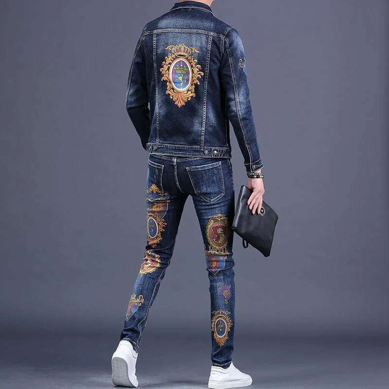 2025 Spring and Autumn New Men's Denim Suit Men's Fashion Brand Slim Fashion Pants Casual Jacket Men's Jacket