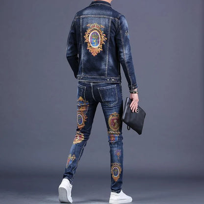 2025 Spring and Autumn New Men's Denim Suit Men's Fashion Brand Slim Fashion Pants Casual Jacket Men's Jacket