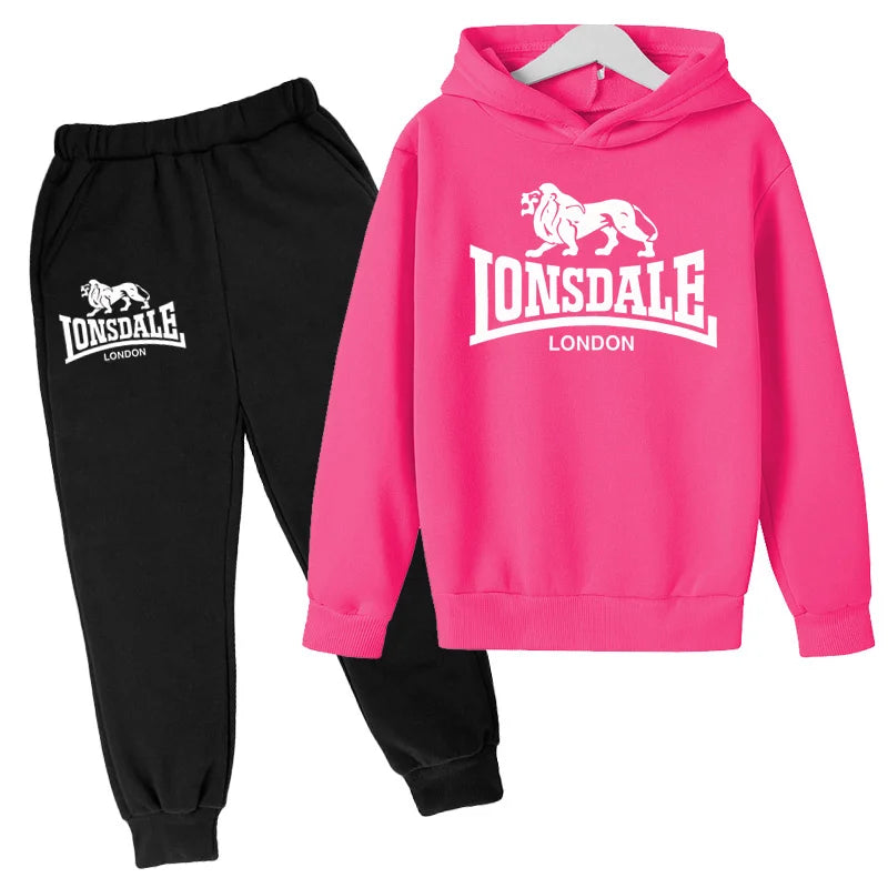 Felpa con cappuccio alla moda per bambini, tuta con stampa leone per ragazzi, cappotto per bambine dai 3 ai 12 anni, top + pantaloni, set sportivo casual da jogging, affascinante
