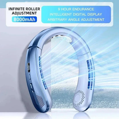 Ventilatore da collo portatile Xiaomi da 8000 mAh con USB, senza pale, mini ricaricabile, silenzioso, con display digitale a LED, raffreddatore d'aria elettrico portatile.