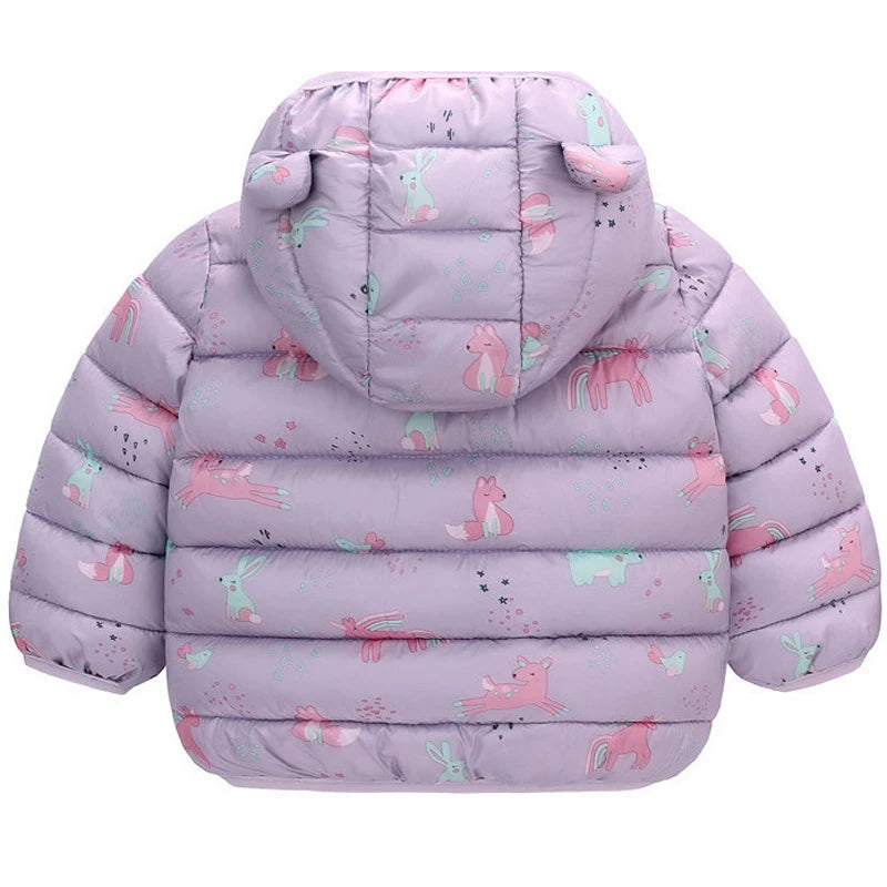 Giacca autunno/inverno per neonati, maschietti, maschietti, femminucce, dinosauri a cartoni animati, cappotto spesso con cappuccio per bambine da 1 a 5 anni, tiene caldo, piumino in cotone, capospalla