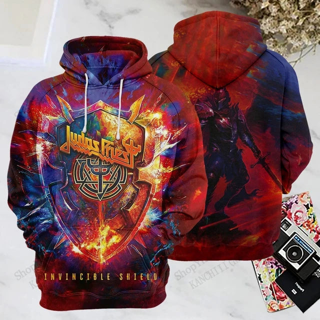 Felpe con cappuccio stampate in 3D della rock band Judas Priest, uomo e donna, moda sportiva, felpa con cappuccio, cappotto, abbigliamento da uomo, comfort, moletom