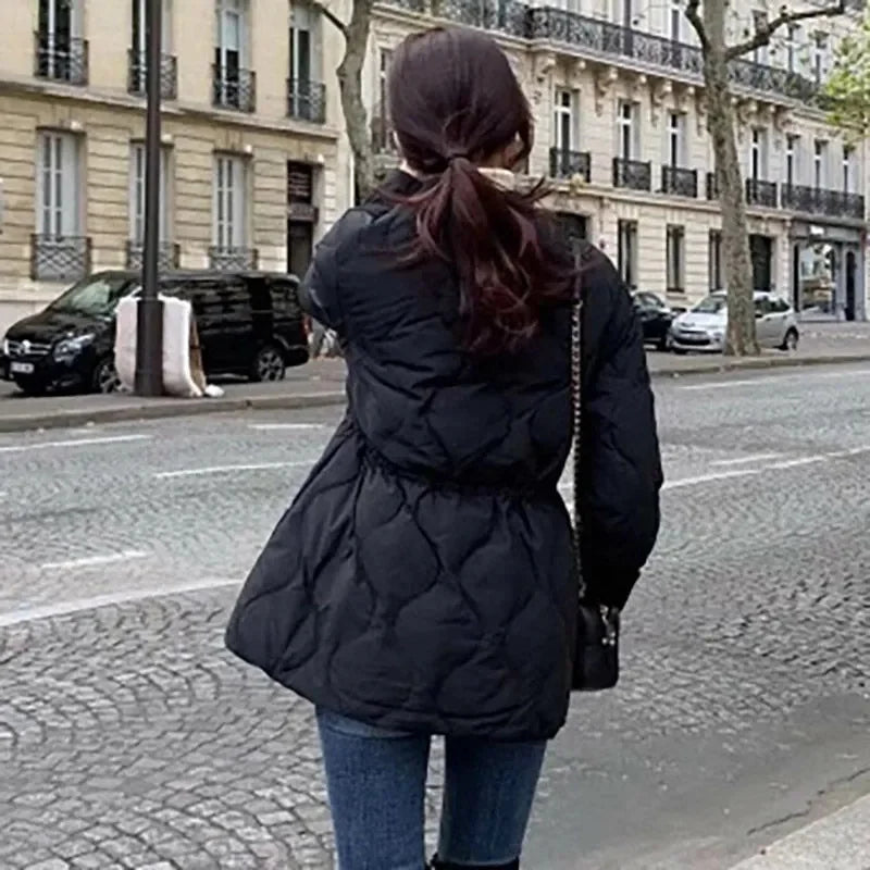 2024 New Winter Warm Down Cotton Parkas Oversized Lightweight Abrigos Fashion V Neck Snow Wear Coats Korean Adjustable Waist Jac