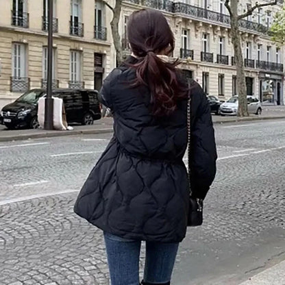 2024 New Winter Warm Down Cotton Parkas Oversized Lightweight Abrigos Fashion V Neck Snow Wear Coats Korean Adjustable Waist Jac