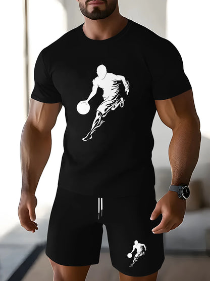 Boys' Everyday Versatile Outfit: White Basketball Print T-Shirt and Shorts, Comfortable Two-Piece Set for Going Out
