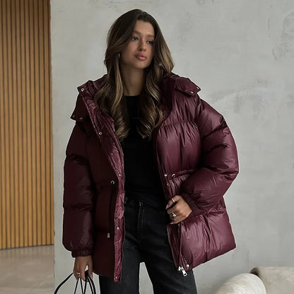 Casual Striped Loose Coat Women Full Sleeve Zippers Stand Collar Thicken Jackets Female 2025 Street Autumn Winter Lady Outwears