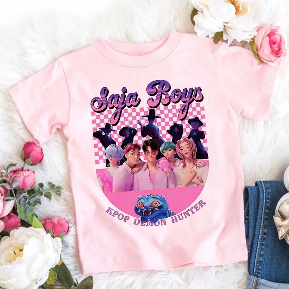 2026 Maglietta per bambine in morbido cotone con stampa del film KPop Demon Hunters - Regali per i fan - Abbigliamento per bambini - Top casual alla moda